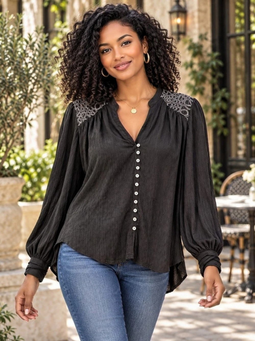 Free People We The Free blouse Black Geometric Blouse Size Small